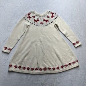 Hanna Andersson Christmas Sweater Dress Girls Size 6-7 Reindeer Holiday